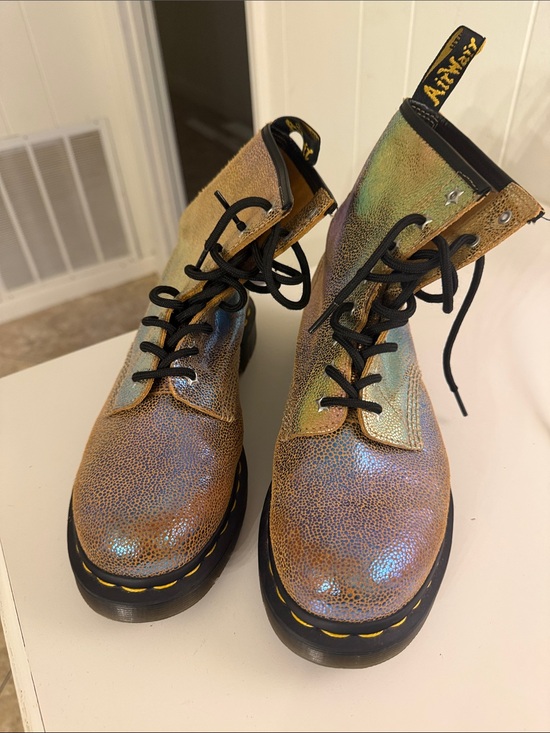 Dr. Martens Shoes - Dr. Martens Iridescent Gold Lace-Up Combat Boots